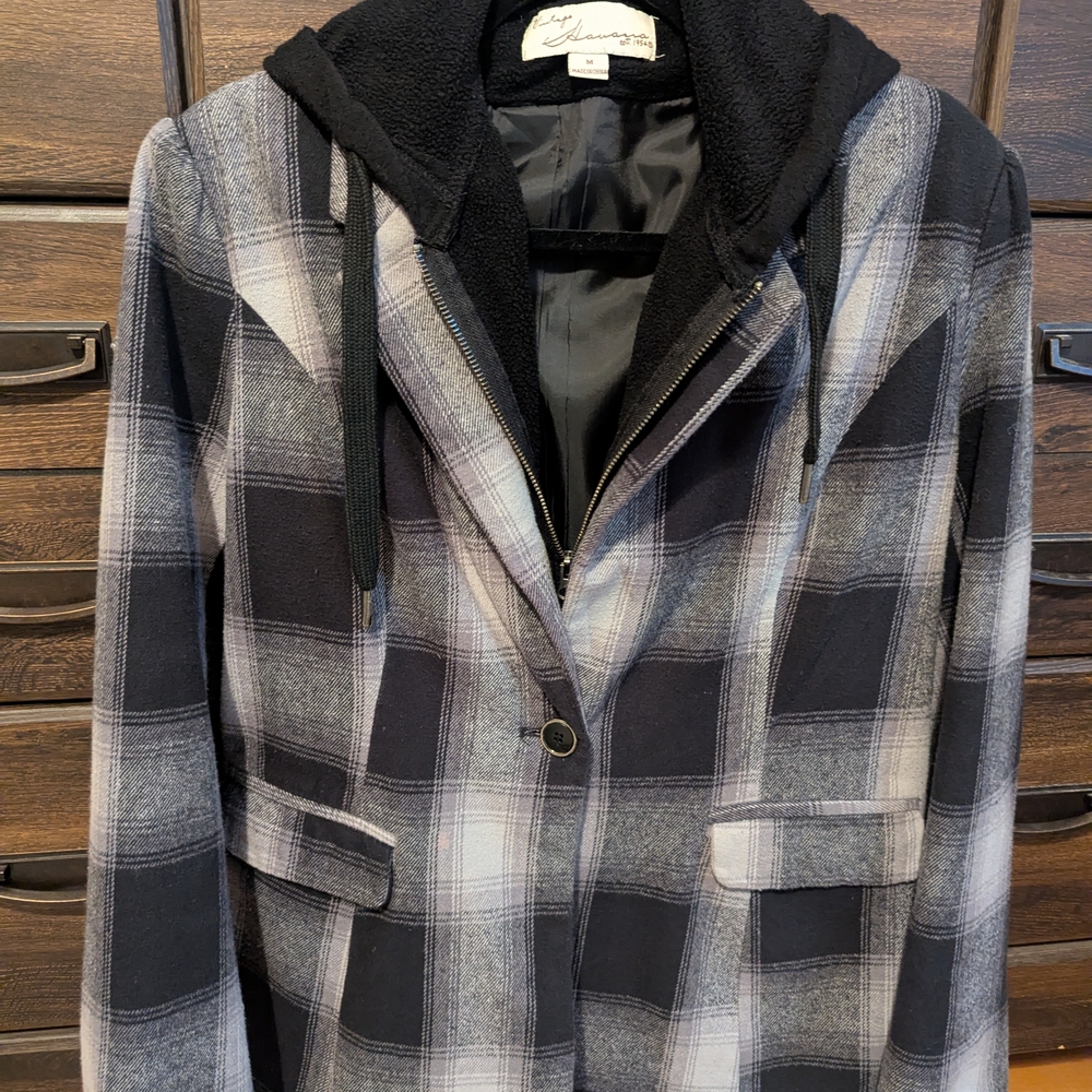 Vintage Havana Plaid Blazer with Hood